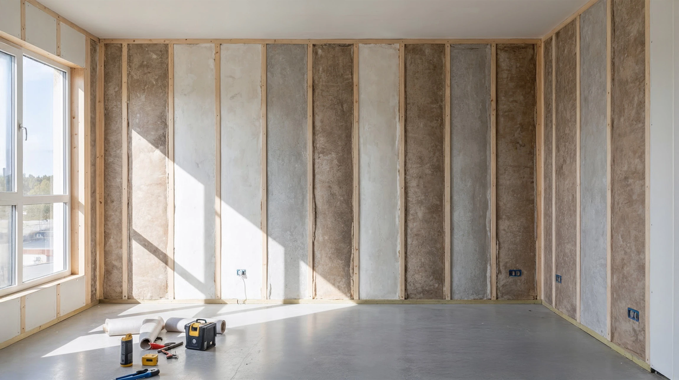 installation d'un panneau d'isolation en polystyrène rigide pour économiser l'énergie du mur de la maison